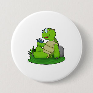Turtle Reading Book Ronde Button 7,6 Cm