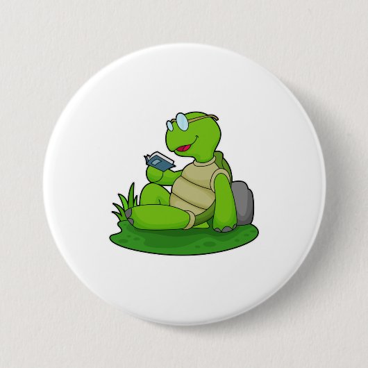 Turtle Reading Book Ronde Button 7,6 Cm (Voorkant)