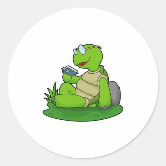 Turtle Reading Book Ronde Sticker (Voorkant)