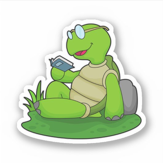 Turtle Reading Book Sticker (Voorkant)