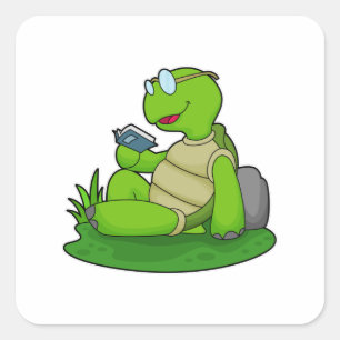 Turtle Reading Book Vierkante Sticker
