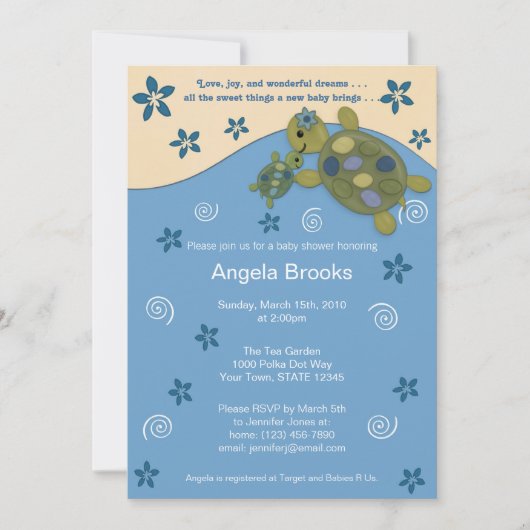 Turtle Reef Baby shower Invitation TRC Blue Green Kaart (Voorkant)
