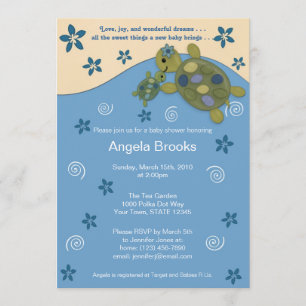 Turtle Reef Baby shower Invitation TRC Blue Green Kaart