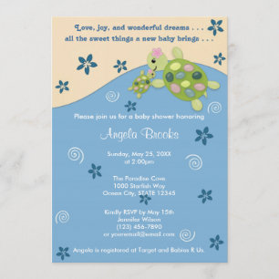 Turtle Reef Baby shower Invitation TRC Pink Girl Kaart