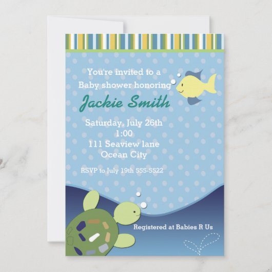 Turtle Reef Fish Onder Zee Baby Shower Uitnodiging (Voorkant)