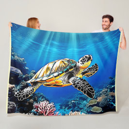Turtle Reef Glow Design Fleece Deken