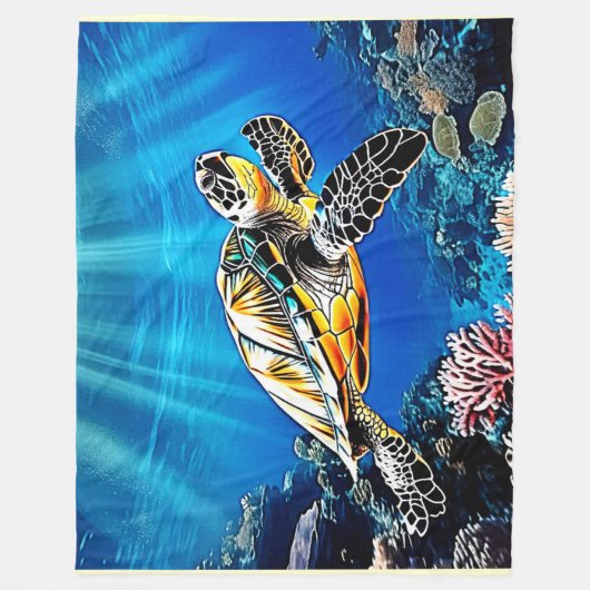 Turtle Reef Glow Design Fleece Deken (Voorkant)