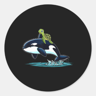 Turtle Riding Orca Kostuum Zee Dierenliefhebber Ki Ronde Sticker
