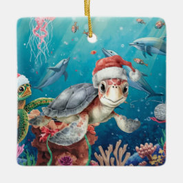 Turtle Santa Hat Under the Sea Christmas Party  Keramisch Ornament