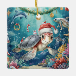 Turtle Santa Hat Under the Sea Christmas Party  Keramisch Ornament