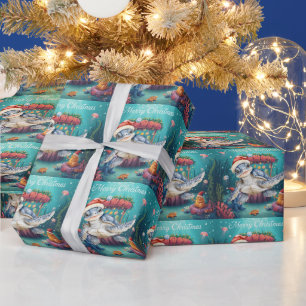 Turtle Santa Hoed Onderzee Kerstfeest Cadeaupapier