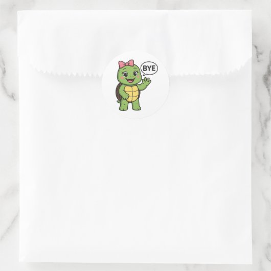Turtle saying Bye Ronde Sticker (Tas)