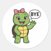 Turtle saying Bye Ronde Sticker (Voorkant)