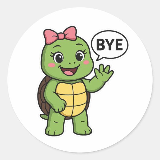 Turtle saying Bye Ronde Sticker (Voorkant)