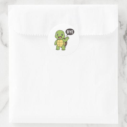 Turtle saying Bye Ronde Sticker (Tas)