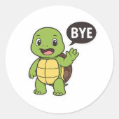 Turtle saying Bye Ronde Sticker (Voorkant)