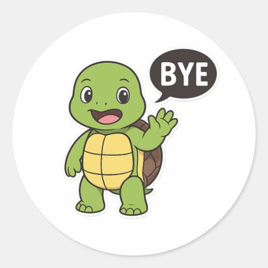 Turtle saying Bye Ronde Sticker (Voorkant)
