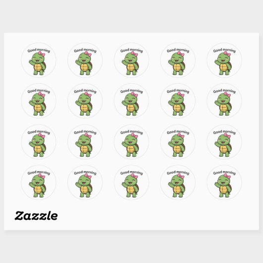 Turtle saying Good Morning Ronde Sticker (Vel)