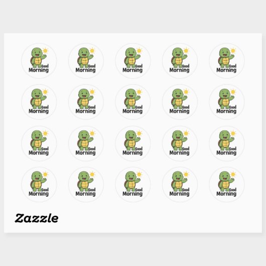 Turtle saying Good Morning Ronde Sticker (Vel)