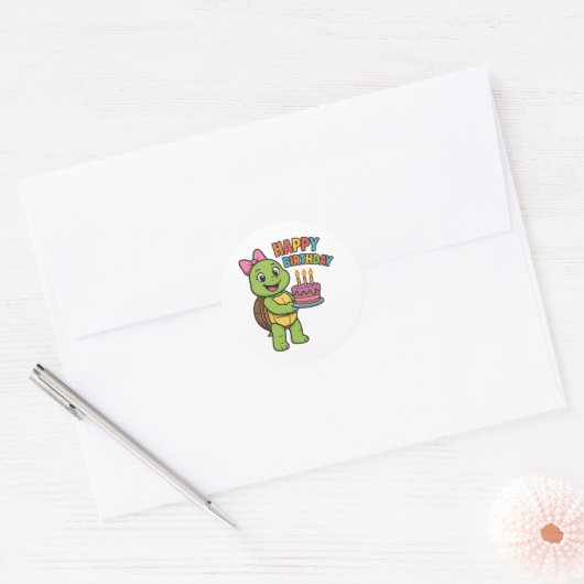 Turtle saying Happy Birthday Ronde Sticker (Envelop)