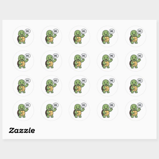 Turtle saying Hi Ronde Sticker (Vel)