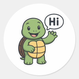 Turtle saying Hi Ronde Sticker