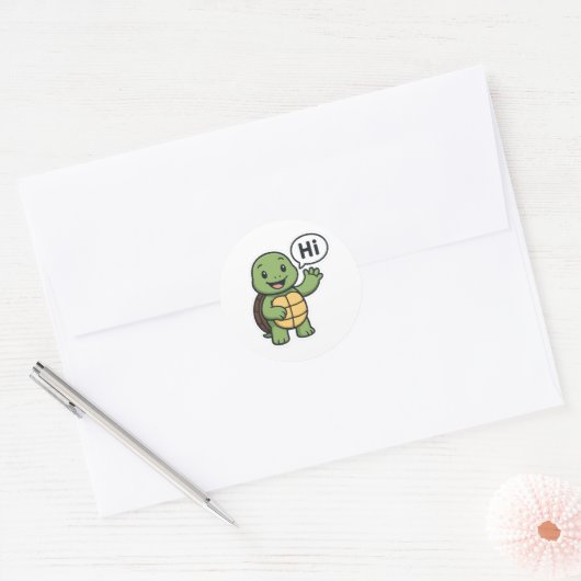 Turtle saying Hi Ronde Sticker (Envelop)