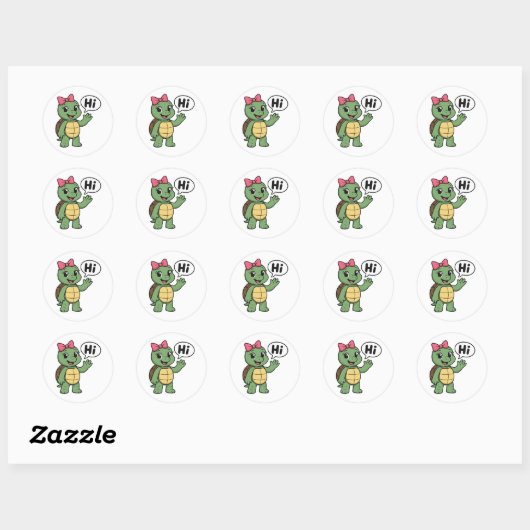 Turtle saying Hi Ronde Sticker (Vel)