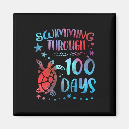 Turtle Sea Swimming Through 100 Days Of School Tea Magneet (Voorkant)