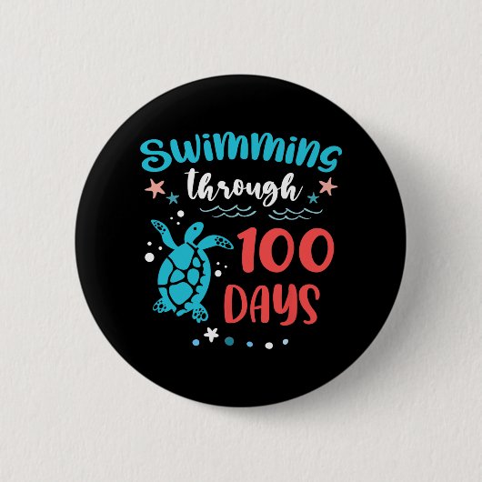 Turtle Sea Swimming Through 100 Days Of School Tea Ronde Button 5,7 Cm (Voorkant)
