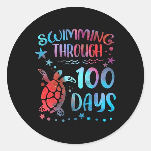 Turtle Sea Swimming Through 100 Days Of School Tea Ronde Sticker (Voorkant)