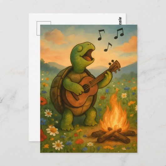 Turtle Singing at a Campfire Briefkaart (Voorkant / Achterkant)