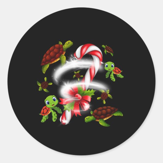Turtle Snoep Sweet Kerstmis Ronde Sticker (Voorkant)