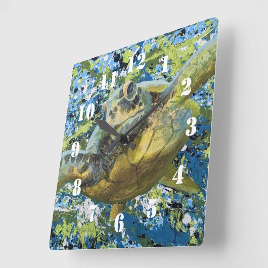 Turtle Splatter Art Vierkante Klok (Hoek)