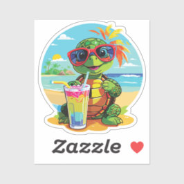 Turtle Sticker on the Beach with Sunglasses