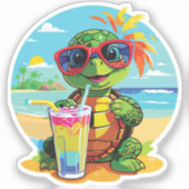 Turtle Sticker on the Beach with Sunglasses (Voorkant)