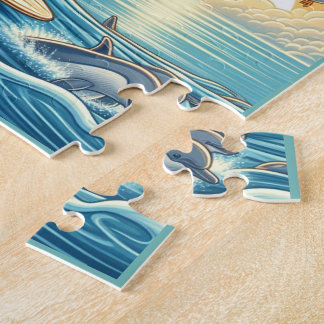 Turtle Surfing Flexibele Foto Kinder Puzzel met Gi Legpuzzel