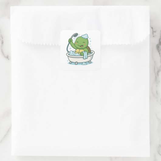 Turtle taking a bath  vierkante sticker (Tas)