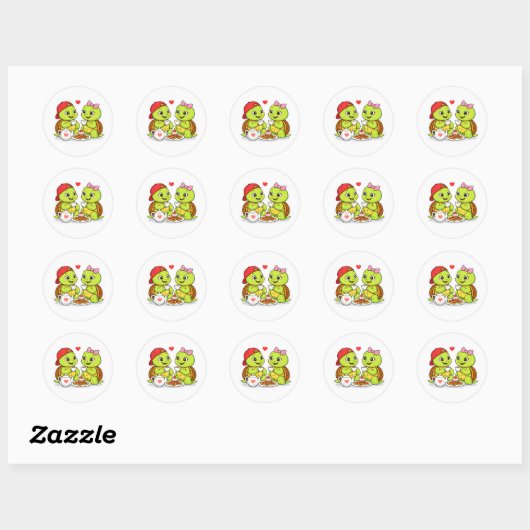 Turtle tea time with love ronde sticker (Vel)
