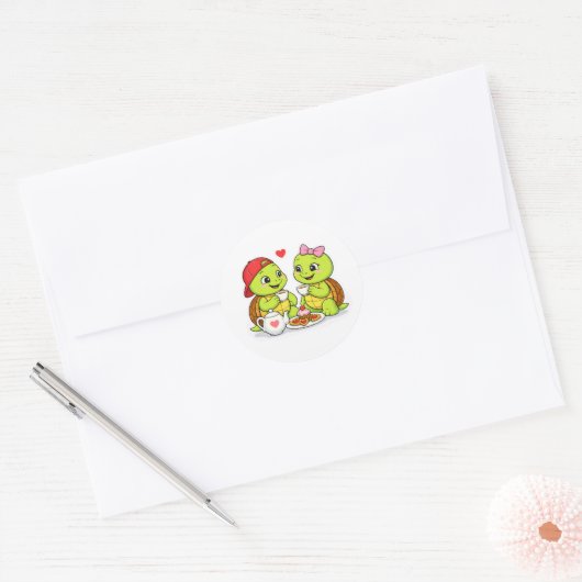 Turtle tea time with love ronde sticker (Envelop)