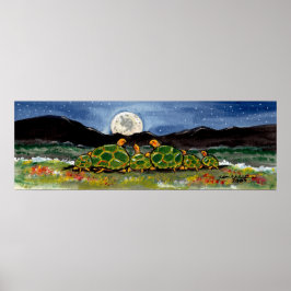 Turtle Tortoise Familie kijkt Moon Night Poster