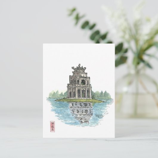 Turtle Tower Hanoi Vietnam Briefkaart (Staand voorkant)
