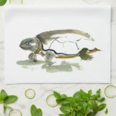 Turtle, traditioneel Sumi-e in kleur Theedoek (Gevouwen)