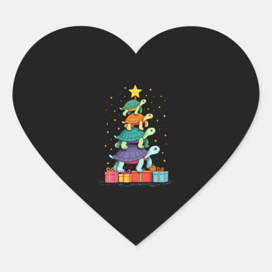 Turtle Tree Christmas Tree Adorable Turtle Christm Hart Sticker (Voorkant)