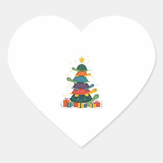Turtle Tree Christmas Tree Adorable Turtle Christm Hart Sticker (Voorkant)