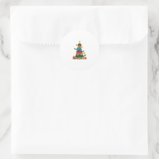 Turtle Tree Christmas Tree Adorable Turtle Christm Ronde Sticker (Tas)