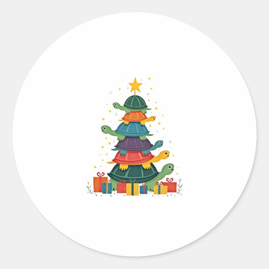 Turtle Tree Christmas Tree Adorable Turtle Christm Ronde Sticker (Voorkant)