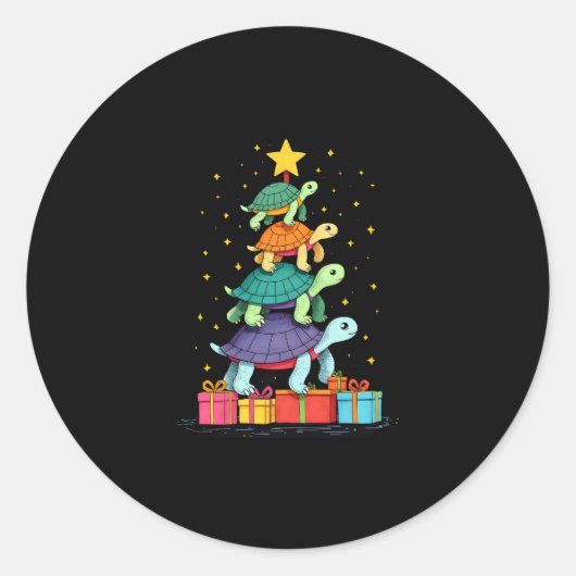 Turtle Tree Christmas Tree Adorable Turtle Christm Ronde Sticker (Voorkant)
