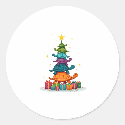 Turtle Tree Christmas Tree Adorable Turtle Christm Ronde Sticker (Voorkant)