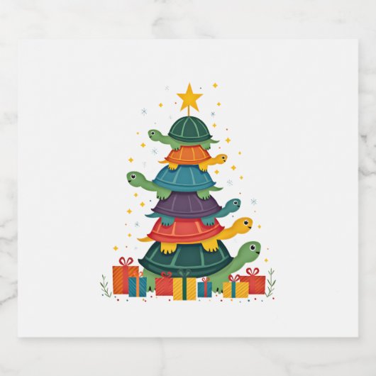 Turtle Tree Christmas Tree Adorable Turtle Christm Sparkling Wijnetiket (Enkel label)